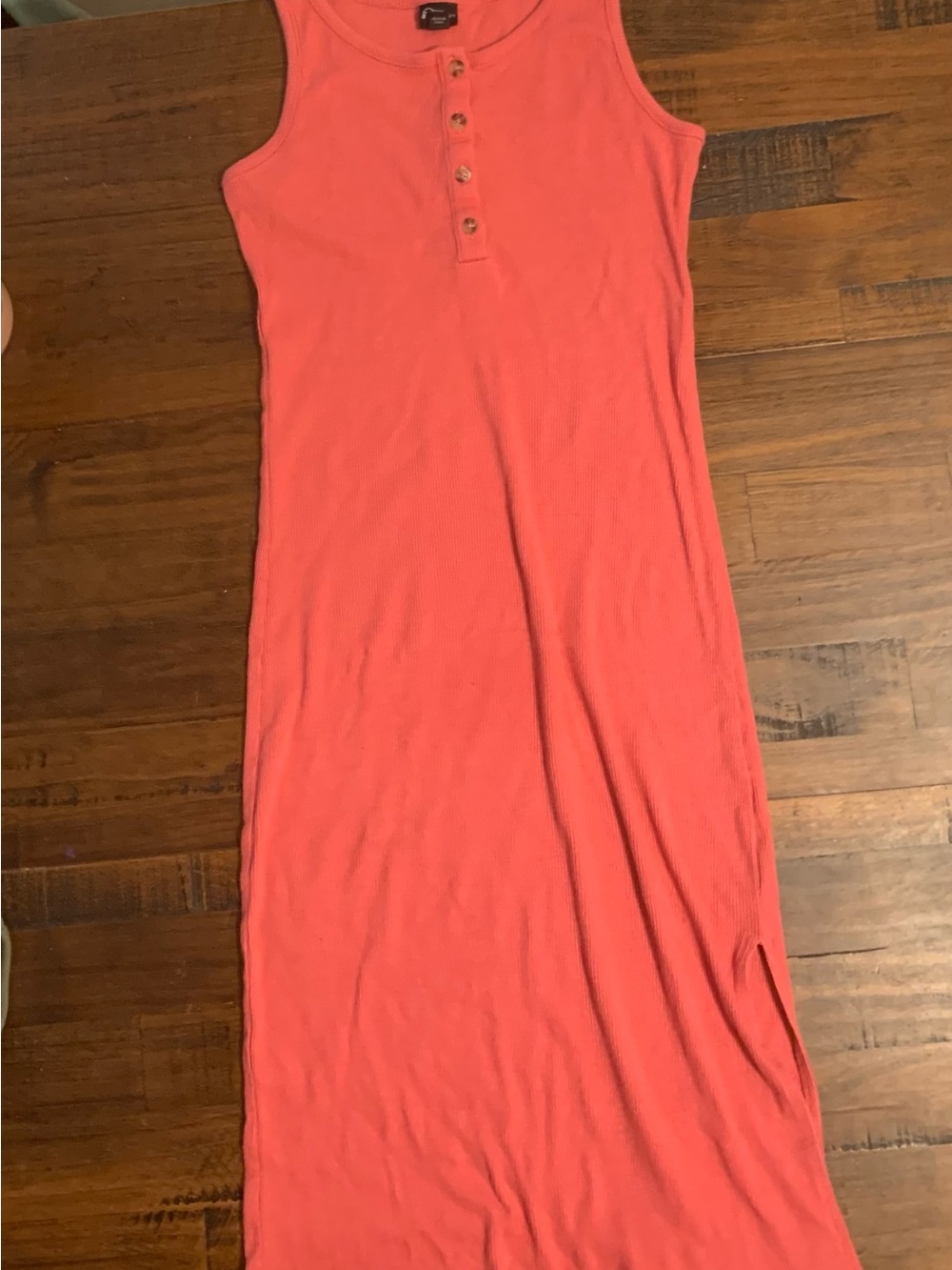 art class Coral Ribbed Henley Maxi Dress
